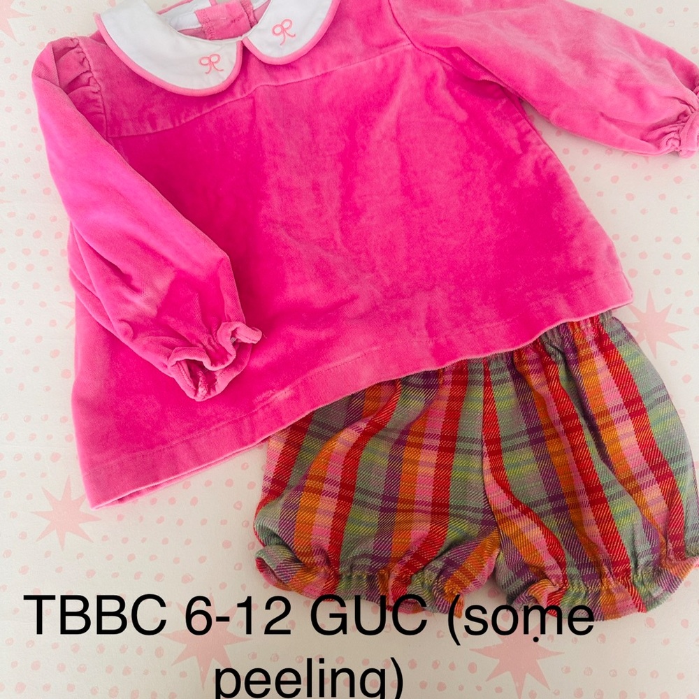 TBBC Hot Pink Velvet Baby Top with Plaid Bubble Shorts